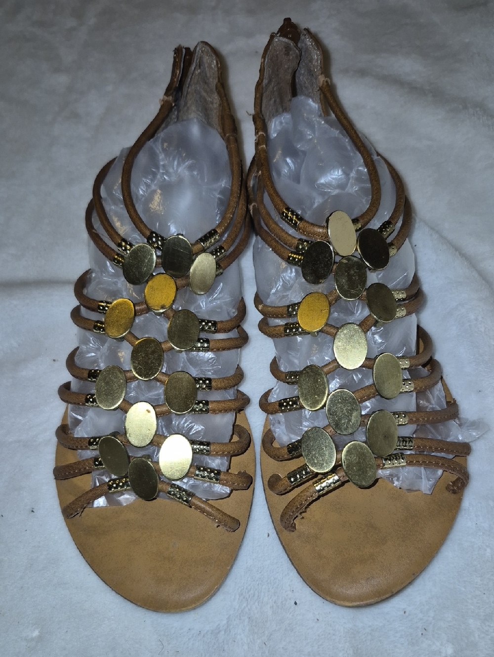 Jessica Simpson Tan Gladiator Sandals with Gold Discs